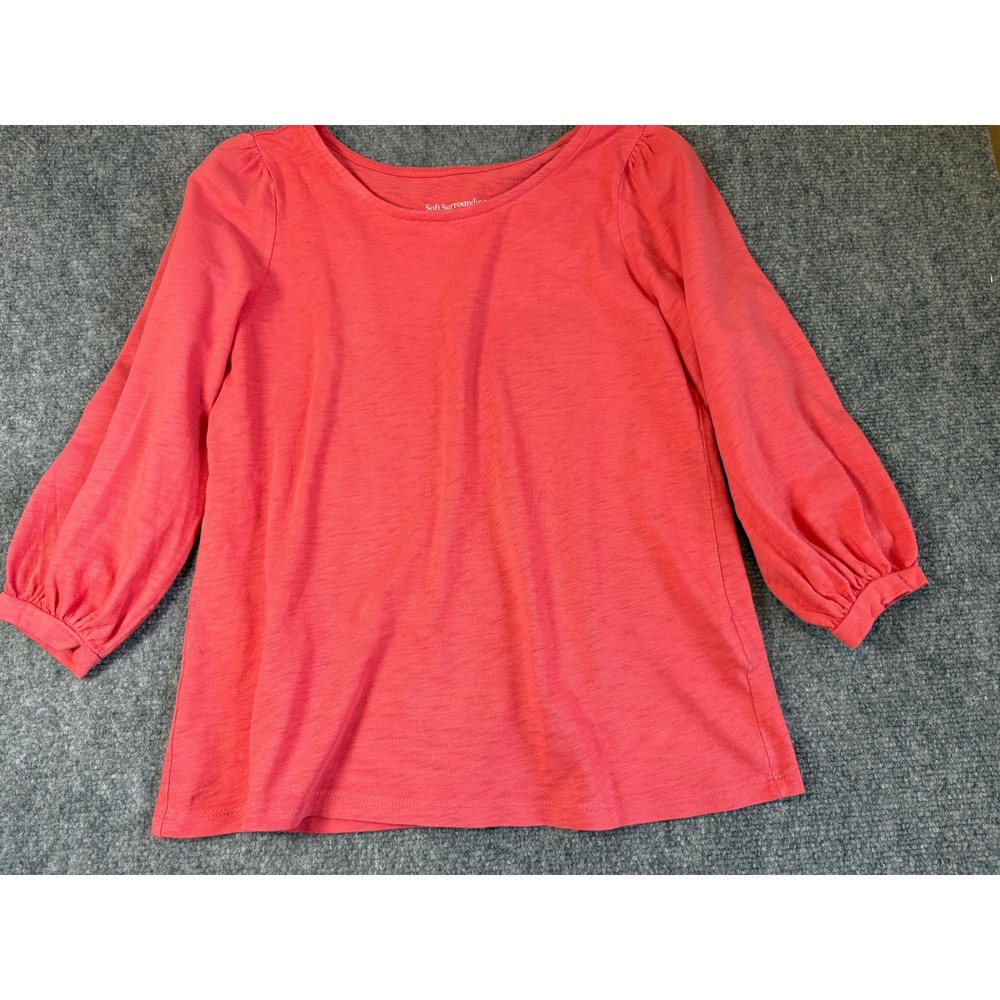 Soft Surroundings Coral Pink Slub Knit Puff Sleeve Top Petite Small